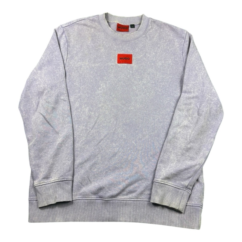 Hugo Boss Patch Purple Spellout Men’s Crewneck Cotton Pullover Size Small